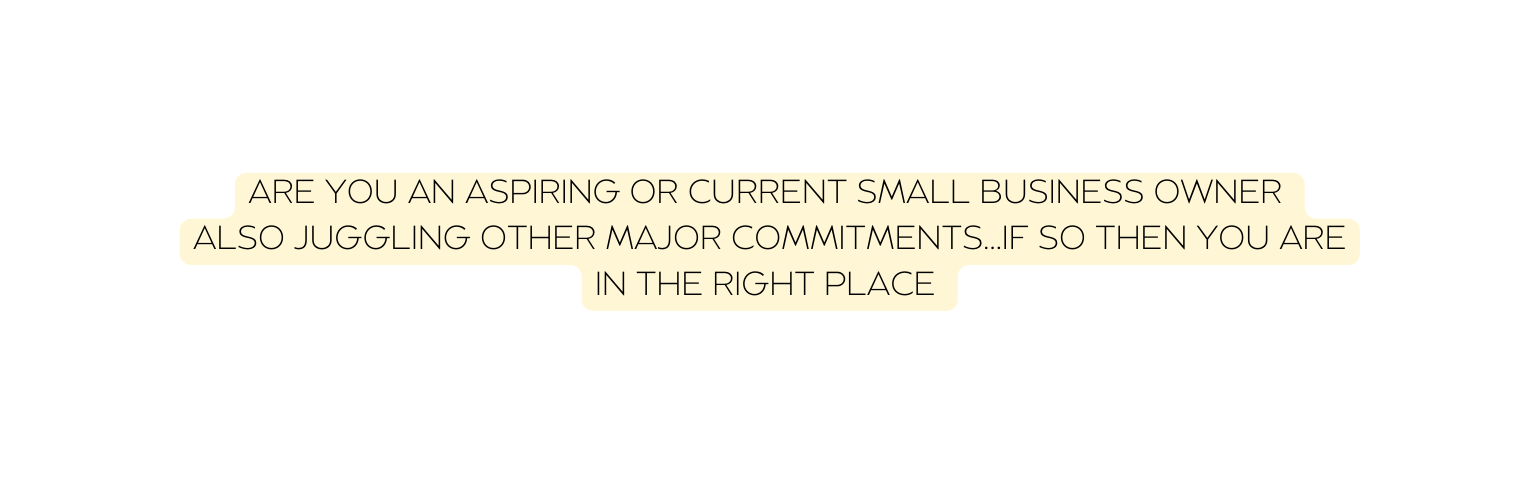 ARE YOU AN ASPIRING OR CURRENT SMALL BUSINESS OWNER ALSO JUGGLING OTHER MAJOR COMMITMENTS IF SO THEN you are in the right place